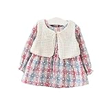 Pojour 春 0-2歳 2-7歳女の子可愛いドレス 長袖スカート 2セット 通気 綿 ピンク(90cm)