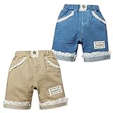 (ブルー/95cm)ベビー服 女の子 ハーフ パンツ UZULAND ボトム 綿100％ ニットデニム レース装飾 リボン ウエストゴム 女児 ベビー