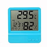 【NPオリジナル】多機能・大型液晶 『デジタル温湿度計』 時計 アラーム カレンダー付 (ブルー)