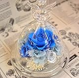 fleurcocoオリジナル　プリザーブドフラワー　スワロフスキーがキラッと素敵な エンジェルガラスドーム　アクア ブルー【フラワー 誕生日プレゼント　記念日　結婚祝い ギフト 花】