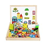 【Bidear】木製パズル 磁気ステッカー 知育 木のおもちゃ 木製の両面描画ライティングボード 絵かきボード 製図板 認識力 創造力 子供用パズル 面白い 落書き 自由に組み合わせ