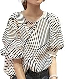 [1/2plus] [ニブンノイチプラス] ブラウス チュニック 幾何学 模様 バルーン 袖 5分袖 総柄 レディース (L, 黒)