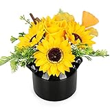 YOBANSA ソープフラワー 造花 室内装飾 鉢花フレグランス お祝い 枯れない花 創意陶器 ひまわり 鉢植え かわいい (キイロ)