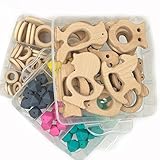 Kissteether DIYベビーテイザー玩具アクセサリーキット3箱入りの木製動物の混合色0.67 "（17ミリメートル）幾何学的な六角形のシリコーンと赤ちゃん木製歯ブラシの木製リングベビー歯ブラシ