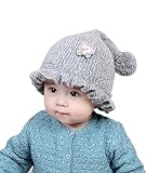 ZKKK 子供帽子　ニット帽子 ベビー　かわいい ロングテール 花　男の子　女の子　刺繍　防寒保温　耳保護　ウールキャップ　キッズ秋冬用 ハット 　男女兼用　お出かけ　アウタドアウェア　ポンポン付き　