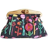 KILLYEDNA(キリーエドナ) 木製口金クラッチバッグ・革紐ストラップ付 (ワイルドフラワー)