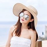Hatrita-J 夏の砂浜で遊びキャップ帽子女太陽帽折りたたみ麦わら大檐帽リボンアウトドア日焼け止め帽 d