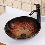 Eliteブラックストライプパターンバスルームガラス容器シンク& Oil Rubbed Bronzeシングルレバー蛇口