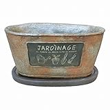 7号 だ円プランター 柄入 アンティーク調鉄さび色 受け皿付き 植木鉢 おしゃれ 陶器 穴あり 911A/RS