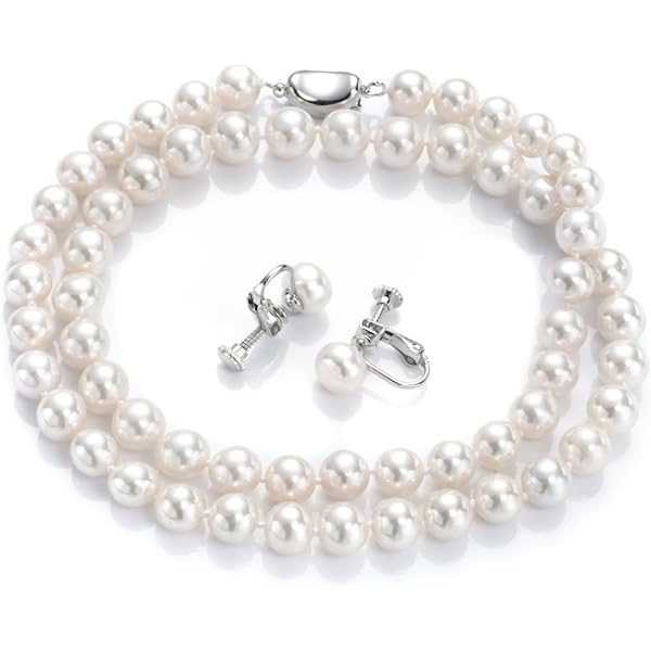 Amazon | ロングネックレスイヤリングセット 天然パール 8mm真珠
