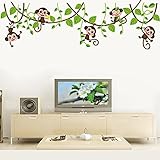 BIBITIME 5 Monkeys and Vine Wall Stickers Home Decals Decor Mural Decorative Nursery Super For Girls