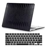 KEROM MacBook Pro 40.6 cm ケース 2024-2021 M4 M3 M2 M1 Pro/Max Chip A3403 A3186 A2991 A2780 A2485、クロコダイルスキン PUレザー ハードシェルケース&キーボードカバー、ロゴカットアウト付き、ブラック