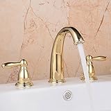 Hiendure ブラス真鍮 三穴の蛇口 洗面所用水栓 ホットとコールドタップ 、 バス用水栓金具 バスタブの蛇口(ゴールデン)