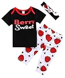Happyハッピー耳　ベビー服　女の子　男の子　夏　レターとベリープリント　半袖シャツ＆ロングパンツ　上下セット　ティアラ付き　可愛い (80)