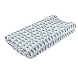 Micha Blue and Grey Chevron Changing Pad Cover by Petit Nest by Petit Nest