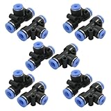 uxcell クイック継手　空気圧クイック継手　ワンタッチ　カプラ　4mm-6mm 空気圧　T型 10個