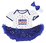 [キッズコーナー] アメリカの独立記念日 7月4日 America Independence Day ベビー服 ヘアバンド付き ワンピースドレス チュチュ (White, 6-12 Months) [