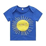 PANCY 子供服 春夏 半袖 Ｔシャツ 男の子 女の子 コットン製 プリントＴシャツ かわいい 刺繍入り ブルー(100cm)