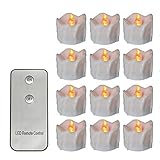 Micandle 12PCS LED Tea Lights Flameless Candle with Remote ControlLast up to 48 hoursAmber Yellow Fl