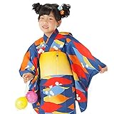 [ KIMONOMACHI ] こども 浴衣セット「青色葉っぱと実」 120cm