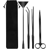 T Tersely Aquarium Aquascape Tools Kits, 4 in 1 Anti-Rust Aquatic Plant Aquascaping Tool Stainless Steel Black Tweezers Sciss