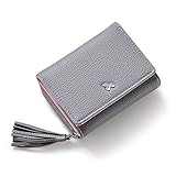 最新レディースウォレット - PUレザーレディースウォレットカードホルダーレディースバックル財布ショートクラッチバックルウォレット (グレー)