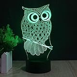 pannowカラフルタッチ3dフクロウLED夜間ライトパネル