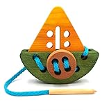 Montessori Wooden Lacing Ship Boat Toy by Pawoo Toys :教育ゲームand Great Addition toの車または平面トイボックスfor Tra