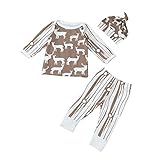 Tovadoo 子供服 ベビー服 男女共用 トップス+ズボン+ハット セットアップ 秋冬 長袖 動物柄 鹿柄 アート調 パジャマ 部屋着 保育園