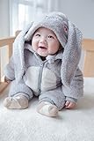 緑色のバラ ベビー＆キッズ用 ファション カバーオール ロンパース 着ぐるみ キッズコスチューム 子供 男の子 女の子 出産 祝い パジャマ 防寒着 もこもこ ウサギ グレー
