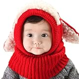 かわいい ウサ耳 ニット帽 スヌード 赤ちゃん ベビー キッズ (1.レッド)