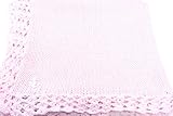 ニットかぎ針編みFinishedピンクコットンベビーブランケットホワイトアンカーアップリケ'