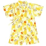 甚平 ベビー 女の子 綿100% 日本製生地 じんべい スーツ上下 祭 子供甚平 うちわ/黄-9681 90cm