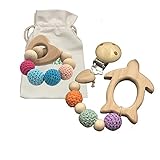 INCHANTウッドおしゃぶりクリップとおしゃぶり玩具 - おしゃぶりホルダーベストおしゃぶり玩具、幼児ブランケット＆よだれビブ - 赤ちゃんの男の子と女の子のために歯が生えるリング