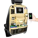 HONCENMAX 車用シートバックポケット 後部座席 収納バッグ 大容量 バックシートポケット 多機能 車内整理 小物入れ 取り付け簡単 PUレザー製 4個USBポートスマホ IPad ティッシュホ