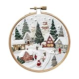 Dickly クリスマス刺繍スターターキット クリスマスパターン刺繍 材料パッケージ 初心者向け手作り裁縫クラフトセット, 村