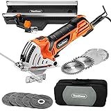 VonHaus 4.5 Amp 3-3/8-inch Mini Handheld Circular Miter Saw with Angled Cross Cut Guide - 500W Motor