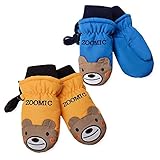(ブルー/3-4才)ベビー スノー 手袋 男の子 ZOOMIC ズーミック ミトン型 中綿 裏ボア ひも付 クマ フェイス柄 アップリケ 男児 ベビー