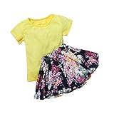 LANDFOXベビーキッズガールズ花柄ドレスセットClothing半袖トップTシャツ+スカート服装 カラー: イエロー