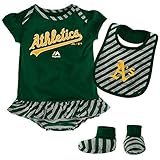 Oakland A 'sベビーガールズストライプSkirtedボディスーツ、Bib and Bootie Set