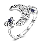 Ecloud Shop トウィンクル・クレセント・ムーンとリトル・スター・オープン・リング結婚式記念日のジュエリーのための調整可能なクリスタル・リング