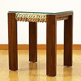 アジアン家具 ウォーターヒヤシンスとチークのサイドテーブル 天然木 無垢材 ハンドメイド家具 【Aab001】