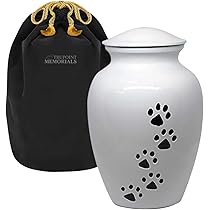 Small Pet Cremation Urn For Dogs & Cats Up To 35 Lbs - Gray Paw Print Memorial Urn With Velvet Bag
