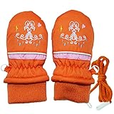(wj1709)2017年 冬物 スノー手袋 防寒衣料 撥水加工 ミトングローブ 7.女児刺繍-オレンジ◇1-2才