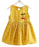 Cure Baby 女の子 ワンピース 花柄 袖なし さくらんぼ 100 黄色 海外工場直送