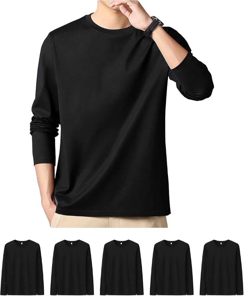 [SHOREKEEPER] インナーシャツ 5枚組 綿100% やわらか肌着 クルーネック長袖 あったか 下着 防菌防臭 複数色選び メンズ