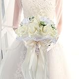 Ourwarm® ウェディングブーケ ブライダルフラワー 約23ｘ26cm 結婚式 花嫁 披露宴 バラ 花束 (Ivory)