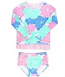 RuffleButts ラッフルバッツ 長袖ラッシュガード 水着上下セット パステルペタル (2T) [並行輸入品]