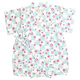 甚平 ロンパース ベビー 女の子 綿100% 日本製生地 グレコ カバーオール うさぎ/青-9778 80cm