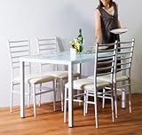 強化ガラスダイニングテーブル5点セット　ホワイト（白）　4人用 120x75cm